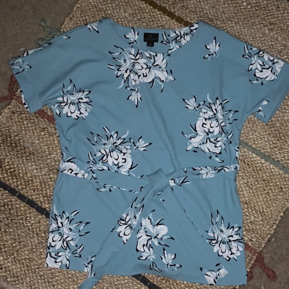 Women’s blue floral blouse with tie